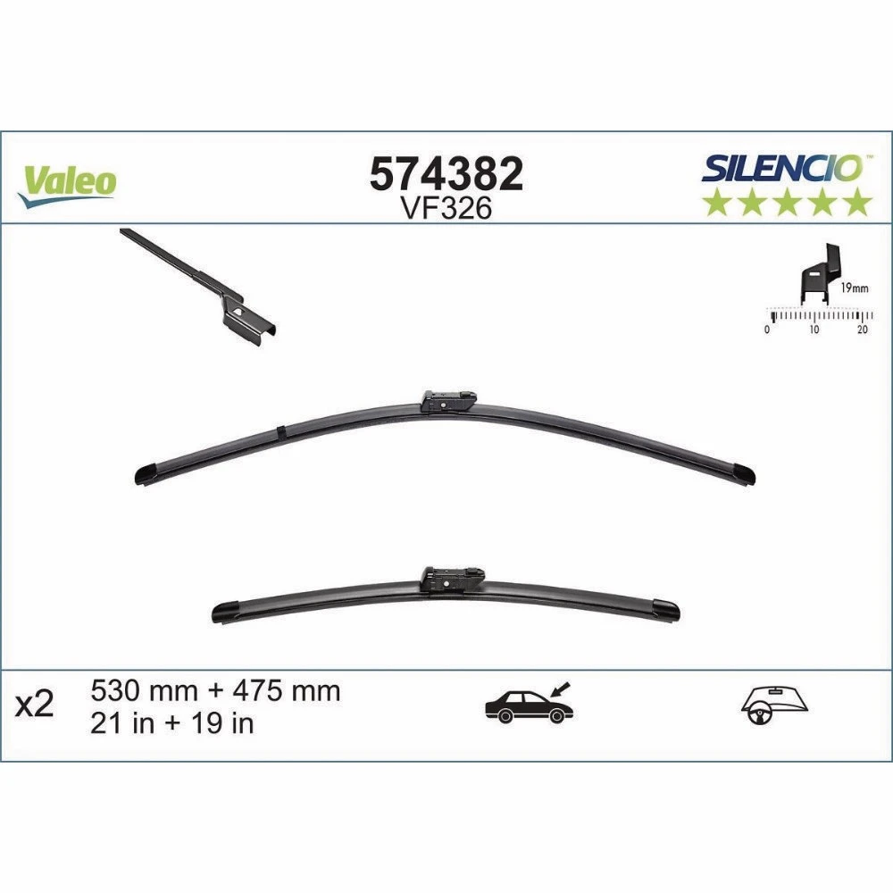 Vorne Scheibenwischer Valeo Silencio Flat für SEAT Ibiza 3 Schrägheck 6L1 02.2006-11.2009 Knopfadapter