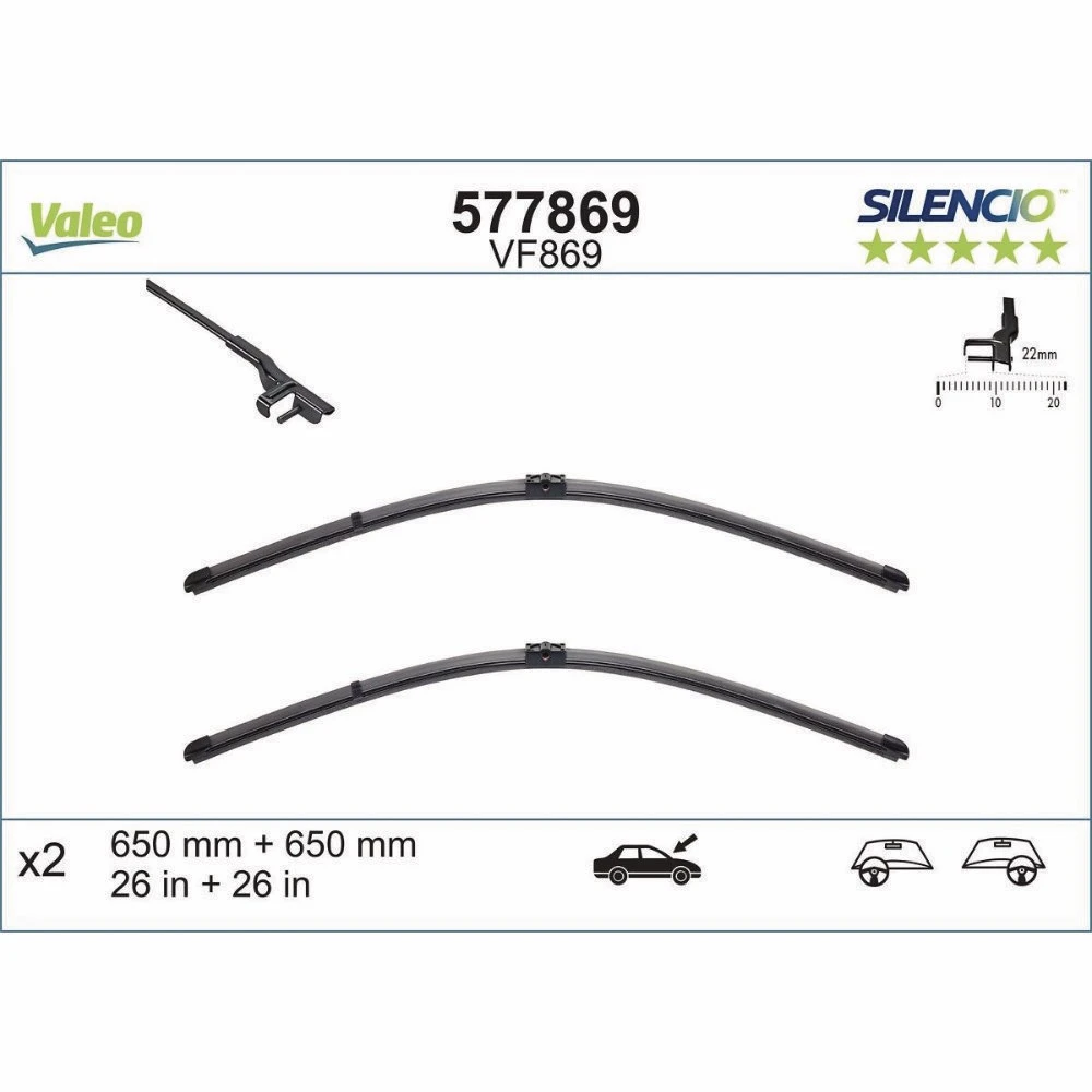 Vorne Scheibenwischer Valeo Silencio Flat für Mercedes CL-Klasse C215 Coupe 03.2000-05.2006 mit Seitenapadter