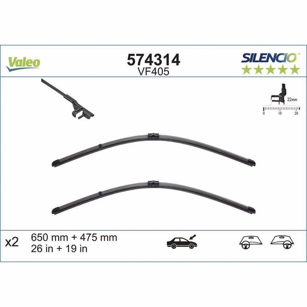 Vorne Scheibenwischer Valeo Silencio Flat für Citroen C5 1 DC | DE Fließheck 10.2004-03.2008 Seitenadapter | Metall-Hinten-Wischer