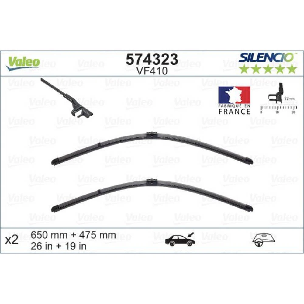 Vorne Scheibenwischer Valeo Silencio Flat für Citroen C5 1 DC | DE Fließheck 10.2004-03.2008 Seitenadapter | Metall-Hinten-Wischer